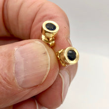 Load image into Gallery viewer, Blue Sapphire 14K Gold Bezel set Earrings | 3mm | Blue | Stud | - PremiumBead Alternate Image 5
