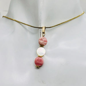 Rhodocrosite/Mother of Pearl 14K Gold Filled Pendant | 11/2" Long | Pink/White |