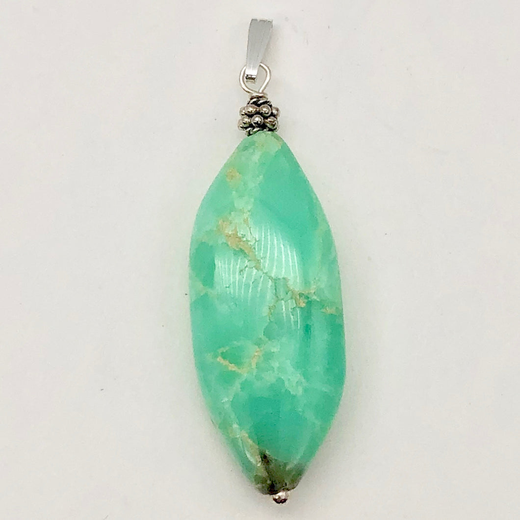 Glowing Green Natural Chrysoprase Marquis Sterling Silver Pendant | 2 1/8