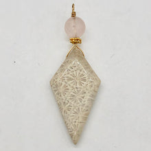 Load image into Gallery viewer, Fossilized Coral Kite Kunzite 14K Gold Filled Pendant | 2 3/4&quot; | White, Black |
