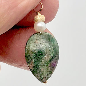 Rare Ruby Fuchsite and Pearl 14K Gold Filled Pendant | 18x12x5mm | 1 1/4" Long |