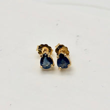 Load image into Gallery viewer, Blue Sapphire 14K Gold Pear shape Earrings | 5x4mm | Blue | Stud | - PremiumBead Alternate Image 2
