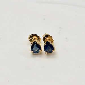 Blue Sapphire 14K Gold Pear shape Earrings | 5x4mm | Blue | Stud | - PremiumBead Alternate Image 2