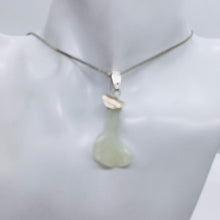 Load image into Gallery viewer, New Jade Serpentine Flower Sterling Silver Pendant | 1 3/4&quot; Long| Pale Green | 1
