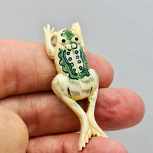 Load image into Gallery viewer, Waterbuffalo Bone Leeping Frog | 54x20x9mm | Cream/Green/Black | 1 Bead | - PremiumBead Alternate Image 5
