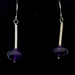Amethyst Roundel Bead Sterling Silver Drop/Dangle Earrings| 2.5" Long | Purple |