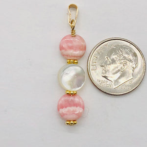 Rhodocrosite/Mother of Pearl 14K Gold Filled Pendant | 11/2" Long | Pink/White |