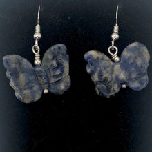 Load image into Gallery viewer, Flutter Carved Sodalite Butterfly Sterling Silver Earrings | 1 1/4 inch long | - PremiumBead Alternate Image 3
