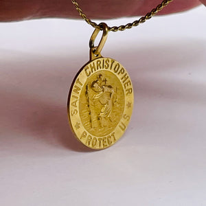 Saint Christopher 3 Gram 14K Round Medal | 1" Long | Gold | 1 Pendant |