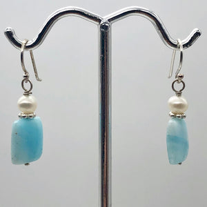 Hemimorphite Pearl Sterling Silver Bead Drop/Dangle Earrings | 1 " Long | Blue |