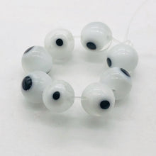 Load image into Gallery viewer, Lampwork Glass Eye 14" Strand Round Beads | 8 mm | White | 48 Beads }
