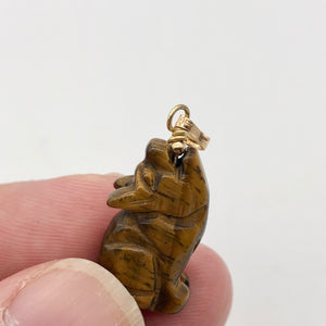 Tiger's Eye Wolf Pendant Necklace | Semi Precious Stone Jewelry | 14k Pendant