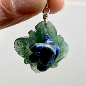 Ribbit Lapis Frog On Aventurine Lily Pad Sterling Silver Pendant | 1 1/4" Long |