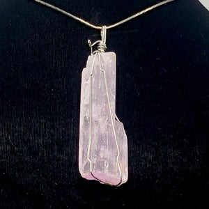 Kunzite Sterling Silver Wire-Wrap Lavender Crystal Pendant | 3 Inch Long |
