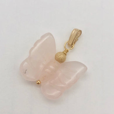 Flutter Carved Rose Quartz Butterfly 14Kgf Pendant - PremiumBead Primary Image 1