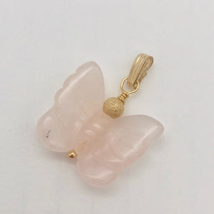 Flutter Carved Rose Quartz Butterfly 14Kgf Pendant - PremiumBead Primary Image 1