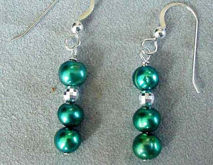 Green Freshwater Pearl Sterling Silver Disco Drop/Dangle Earrings| 1 1/2 " Drop|