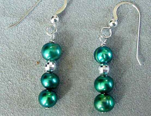 Green Freshwater Pearl Sterling Silver Disco Drop/Dangle Earrings| 1 1/2 
