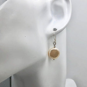 Natural Peach Coin FW Pearl Drop/Dangle Earrings | 1 1/4" Long | Peach |