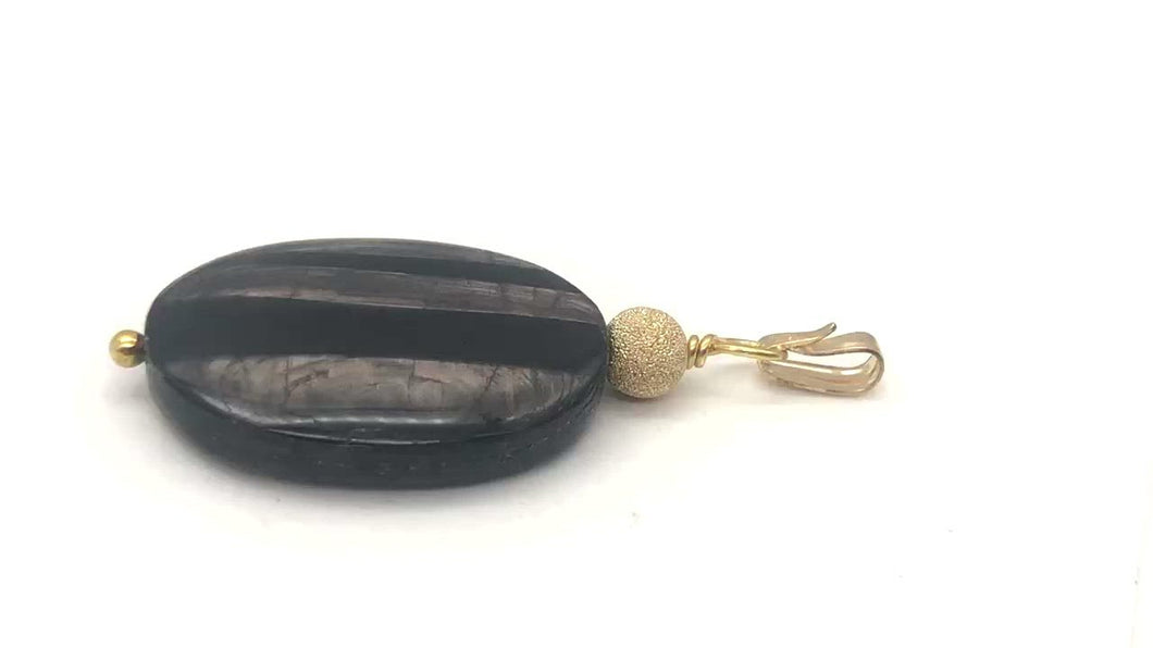 Hypersthene 14Kgf Pendant |1 3/4 inch long | Silver-black | Oval | 1 Pendant |