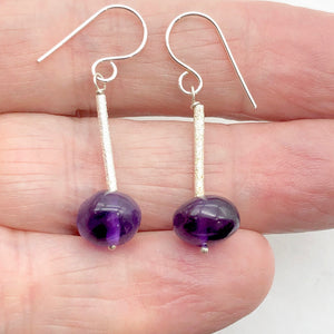 Amethyst Roundel Bead Sterling Silver Drop/Dangle Earrings| 2.5" Long | Purple |