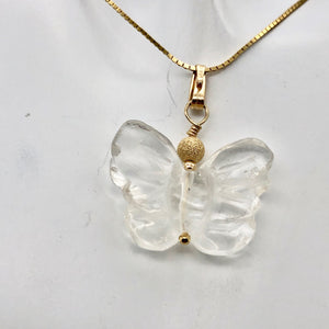 Flutter Carved Quartz Butterfly 14Kgf Pendant | 1 1/4" Long| Clear | 1 Pendant | - PremiumBead Alternate Image 7