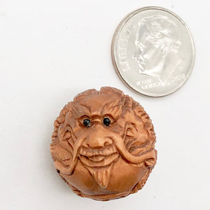 Hand Carved Boxwood Happy Dragon Ojime Netsuke Bead | 19mm | | 19mm | Brown - PremiumBead Alternate Image 8