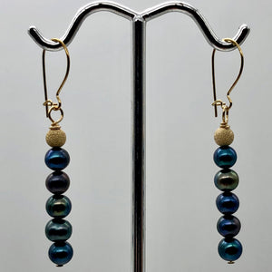 Shinning Teal Fresh Water Pearl 14K Gold Filled Earrings | 2" long |