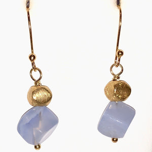 Blue Chalcedony and 22K Vermeil Brushed Bead Earrings! 309231C - PremiumBead Alternate Image 4