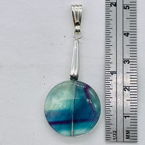 Fluorite Sterling Silver Striped Coin | 1 3/4" Long | Purple/Blue | 1 Pendant |