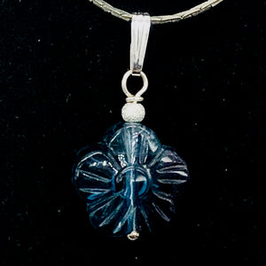 Custom Focal Fluorite Flower Sterling Silver Pendant | Blue Purple | 1" Long |