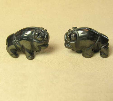 Stability 2 Hematite Hand Carved Bison / Buffalo Beads | 21x14x8mm | Silver black - PremiumBead Primary Image 1