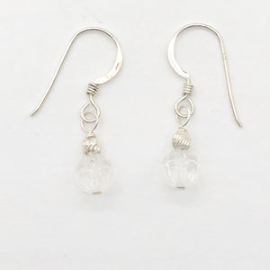 Crystal Carved Lotus Sterling Silver Drop Earrings| 1" Long | Clear | 1 Earrings
