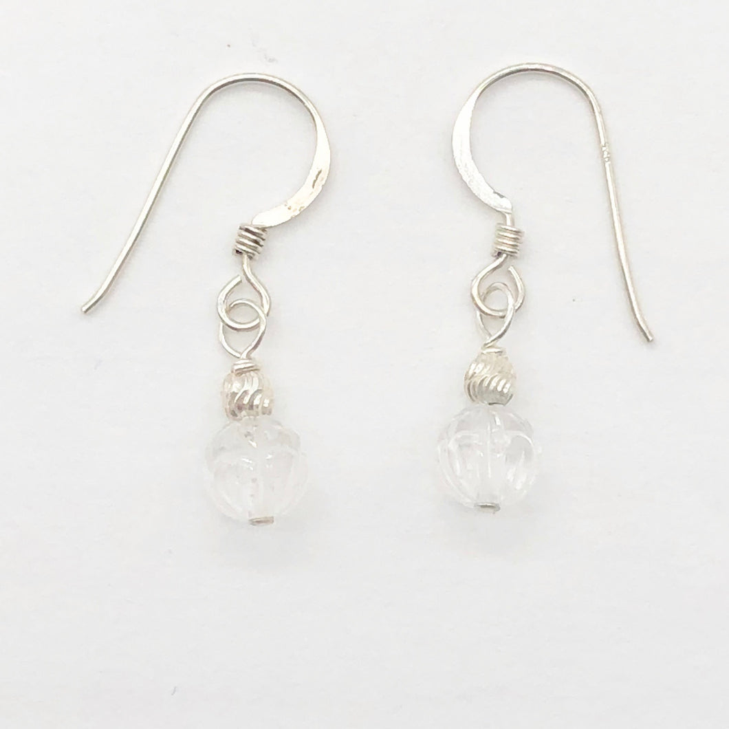 Crystal Carved Lotus Sterling Silver Drop Earrings| 1