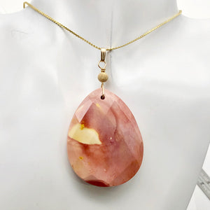 Mookaite Faceted Teardrop 14K Gold Filled Pendant | 2 1/2" Long | Pink White |