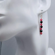 Load image into Gallery viewer, Rhodonite Onyx Sterling Silver Drop Earrings | 1 1/2&quot; Long| Pink/Black 1 Pair |
