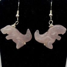 Load image into Gallery viewer, Rose Quartz Tyrannosaurus Rex Sterling Silver Drop Earrings| 1.5&quot; Long | Pink |
