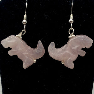 Rose Quartz Tyrannosaurus Rex Sterling Silver Drop Earrings| 1.5" Long | Pink |