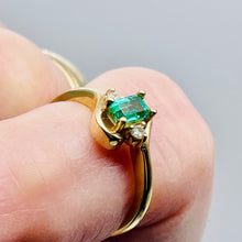 Load image into Gallery viewer, Emerald &amp; White Diamonds Solid 14Kt Yellow Gold Solitaire Ring Size 6 3/4 9982Be
