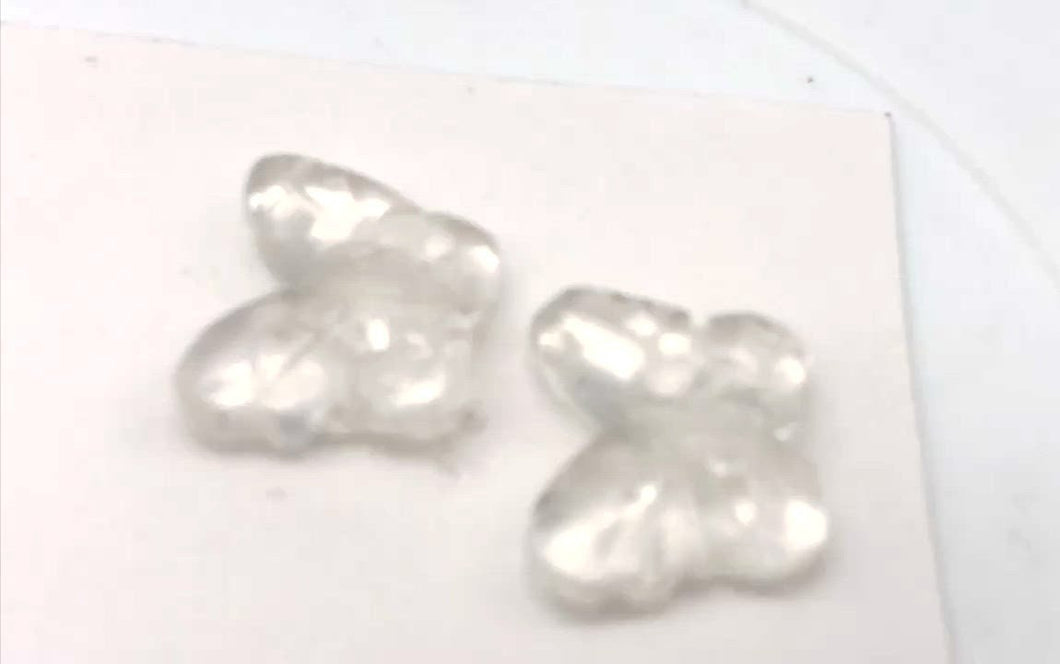 Fluttering 2 Hand Carved Quartz Butterfly Beads | 21x18x5mm | Clear