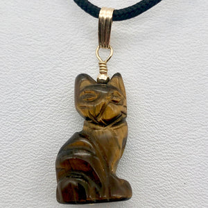 Tiger Eye Kitty Cat Pendant Necklace|Semi Precious Stone Jewelry|14kgf Pendant | - PremiumBead Alternate Image 4