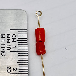 1 Natural Red Coral 5x4mm Barrel Branch Bead 003861
