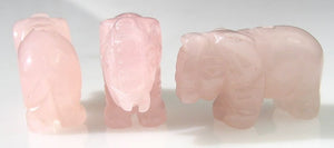 2 Wild Hand Carved Rose Quartz Elephant Beads | 22x15x9mm | Pink