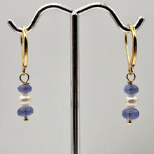 Load image into Gallery viewer, 14K Gold Filled Tanzanite and Fresh Water Pearl Earrings | 1 1/4 Inch Long |
