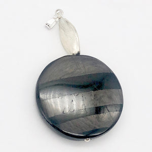 Silver Mirrors Hypersthene 29x7mm Disc Sterling Silver Pendant | 2"Long |