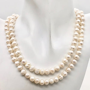 Natural White Freshwater 7mm Pearl 36 inch Strand Necklace