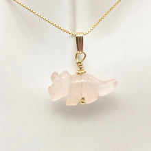 Load image into Gallery viewer, Rose Quartz Triceratops Pendant Necklace|SemiPrecious Stone Jewelry|14K Pendant | 22x12x7.5mm (Triceratops), 5.5mm (Bail Opening), 1&quot; (Long) | Pink - PremiumBead Primary Image 1
