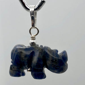 Sodalite Rhinoceros Pendant Necklace|Semi Precious Stone Jewelry|Silver Pendant - PremiumBead Alternate Image 2