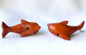 Swimmin' Carved & Signed Boxwood Dolphin Ojime/Netsuke Bead | 33x14x14mm | Brown - PremiumBead Alternate Image 2