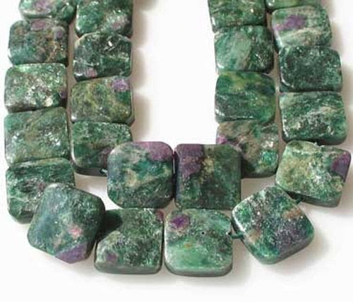 3 Natural Ruby Fuschite 13x13mm Square Coin Beads 9575 - PremiumBead Primary Image 1